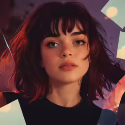 a woman with dark hair is holding scissors