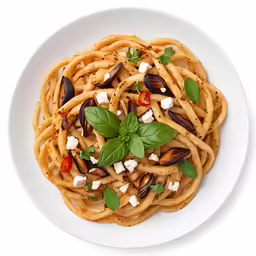 pasta with fresh basil, olives and feta cheese