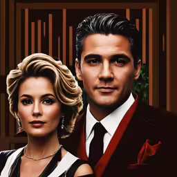this is a painting of a couple in formal wear
