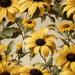 a wall with a large amount of yellow flowers and leaves