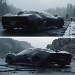 the concept car is driving along the side of the road