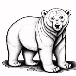 a black and white drawing of a polar bear,the drawing of a polar bear is on the wall