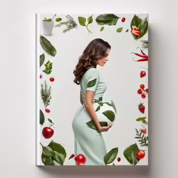 the magazine cover for a pregnant woman is surrounded by leaves and tomatoes