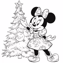 minnie mouse in front of a christmas tree