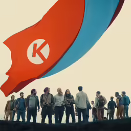 a large group of people near a large kite