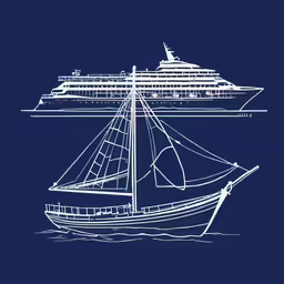 the ocean liner ship sailing with a blue background
