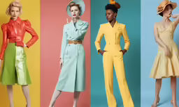 five women wearing brightly colored clothes in different colors