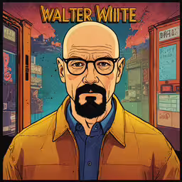 walter white is depicted with his glasses and jacket on,walter white illustration for the new show
