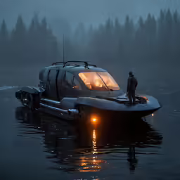 a man standing in the water in front of a boat