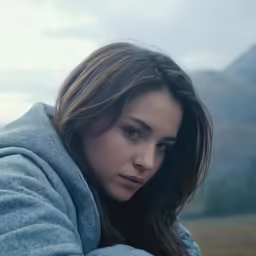 a woman is leaning against her sweatshirt in the wind