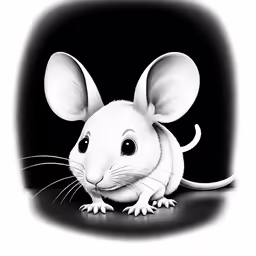 a pencil drawing of a rat with ears