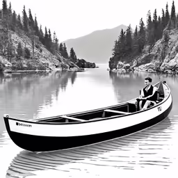 a man is sitting in a boat on the lake