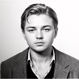 an individual poses for a black and white photograph