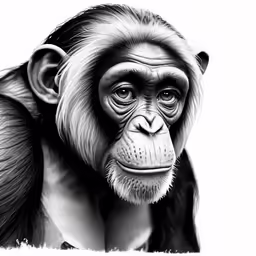 a drawing of a chimpan standing with his hand on the chin