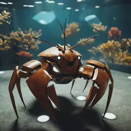 the robot bug is made with cardboard and some water in front of it