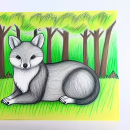 a painting of a fox sitting in the grass