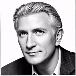 a black and white photo of a man wearing a suit