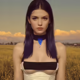 a photo of a woman with blue paint on her shoulder