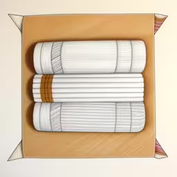 there are two white towels on the table,a pair of white wooden chopping boards stacked on each other