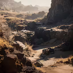 the side of a mountain is shown with a desert landscape