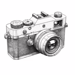 the sketch of an old photo camera