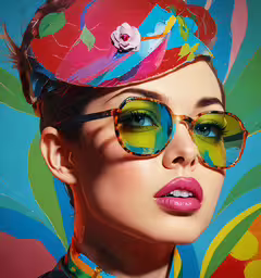 a woman with sunglasses and a hat,a woman with glasses and a floral hat