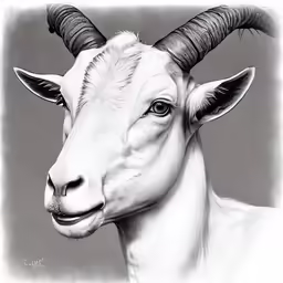black and white drawing of an animal with horns