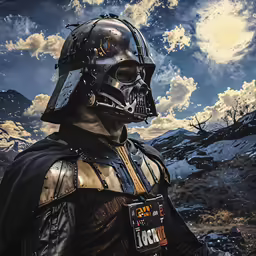 a man in a darth vader helmet and armor