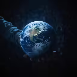 a person holds out his hand to the earth