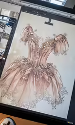 a drawing of a dress on a large screen