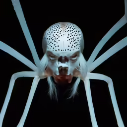 a white female spider has long white hair