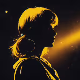 an image of a woman with dark hair and big earring earrings,a silhouette of a woman with earrings and a light