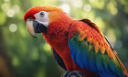 a large colorful bird sitting on a tree limb