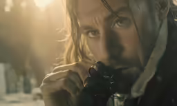 a man stares intently at something in the background