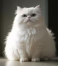 the white fluffy cat is staring away
