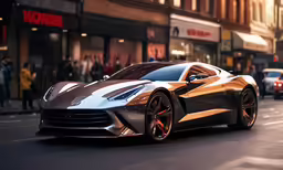 the silver sports car is on the road