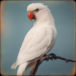 a white bird perched on top of a wooden branch