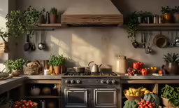 the kitchen has many different pots and pans in it