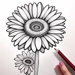 a drawing of a flower with colored pencils and markers