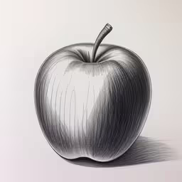drawing of a large apple on a sheet of paper,an apple drawing on paper of a gray apple