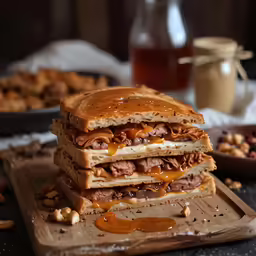 a sandwich cut in half with some other food on the side