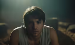 a man wearing a tank top is staring