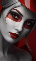 a woman with makeup that looks like it has white and red accents on her face
