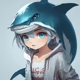 the artwork of vocal - emo anime girl in a shark costume