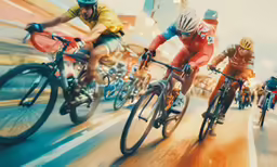 multiple people are riding bikes on the road