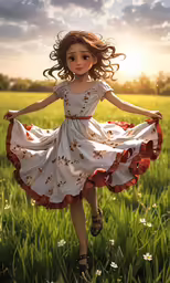 the small doll is dressed in a dress with flowers on it