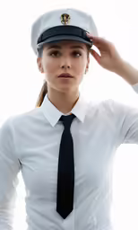 a woman in a uniform is saluting her cap