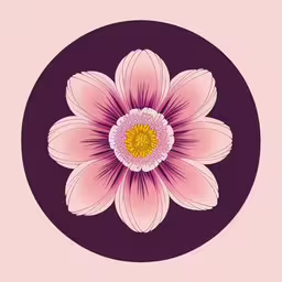 an image of a flower inside of a circle,a beautiful pink flower in a purple circle