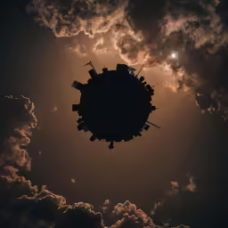 a small planet image is shown with clouds in the background