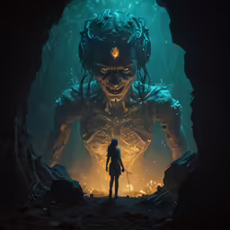a creature is standing in the cave